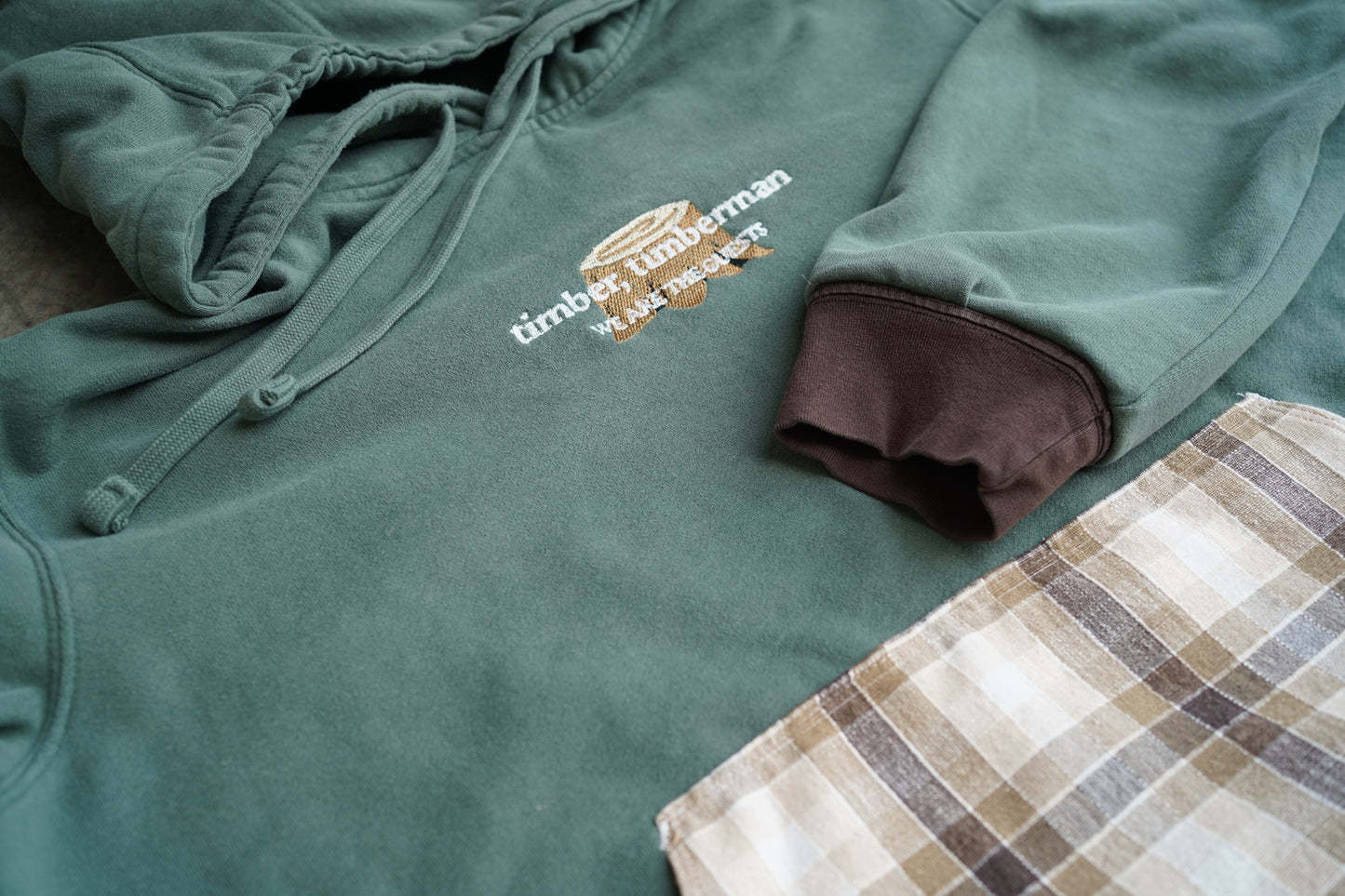 (L) Embroidered Timberman Hoodie (Flannel Pocket)